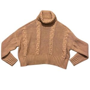 Calvin Klein Cozy Tan Cable Knit Turtleneck Sweater